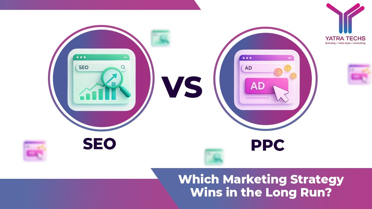 SEO vs PPC digital marketing comparison showing search engine optimization and paid advertising strategies.